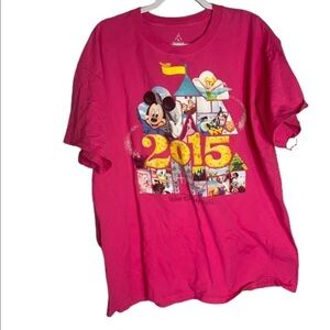 Disneyland Adult XL Pink Graphic T Shirt Shirt Sleeve Crew Neck 2015 FLAWED.